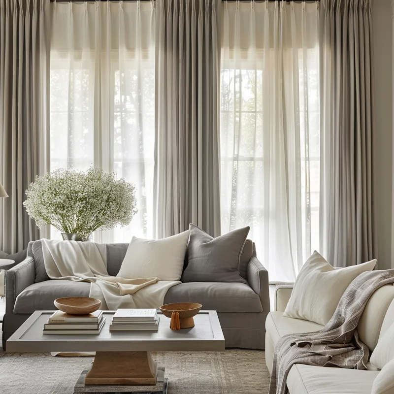 Luxury living room curtains in Dubai with modern interior design