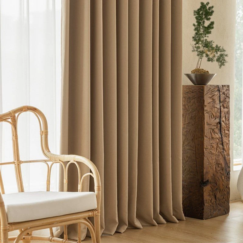 Elegant back tab blackout curtains in contemporary living room