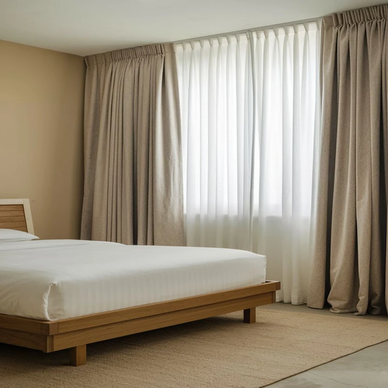 Finished sheer and layered curtains in cozy bedroom project