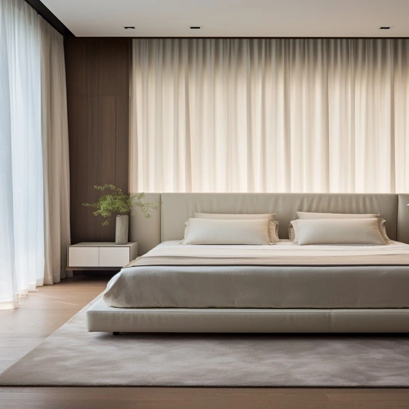 Motorized curtain panels successfully fitted in bedroom interior