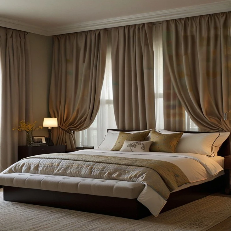 Thermal blackout curtains installed in cozy bedroom project