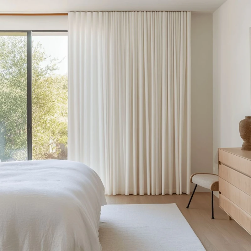 Wave fold curtain installation completed in stylish bedroom