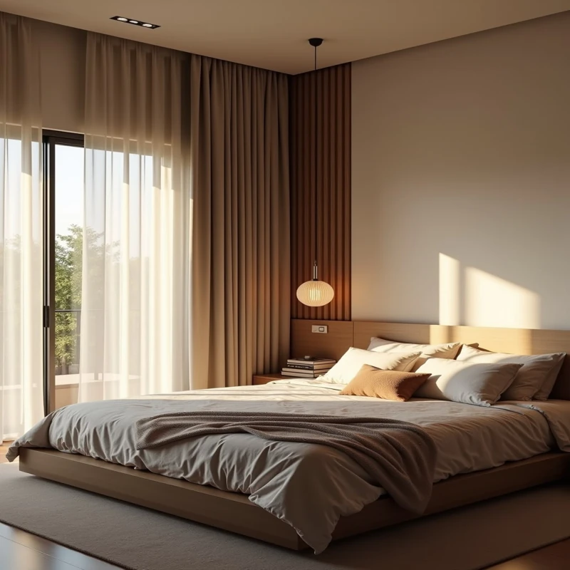inished custom bedroom curtains project with floor-length drapes